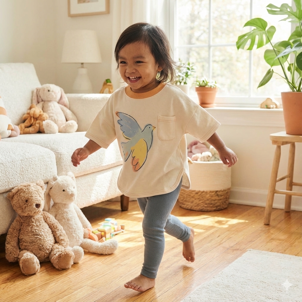 Child playing in comfortable clothing